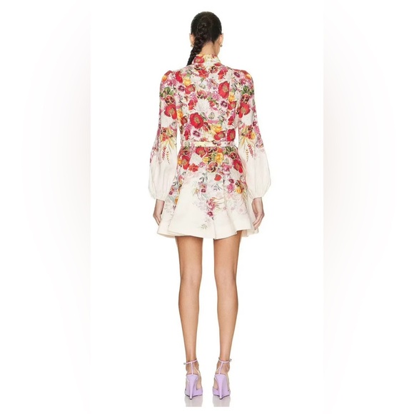 Zimmermann Wonderland Buttoned Mini Dress Floral Red Pink | sz 0 US 2 UK6 - Picture 4 of 10